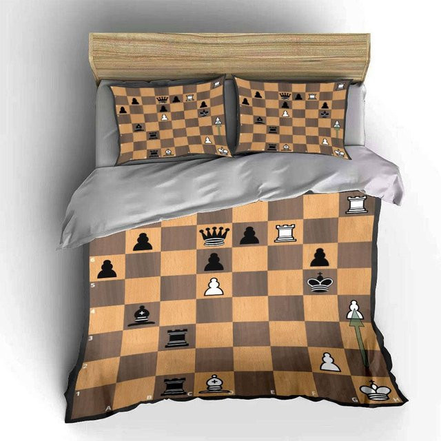 Dreiteiliges Bettwäsche-Set mit Grafikdesign in Braun, bestehend aus Bettbezug und Kissenbezug aus Mikrofaser, B/T: 135 x 200 cm - Bild 1