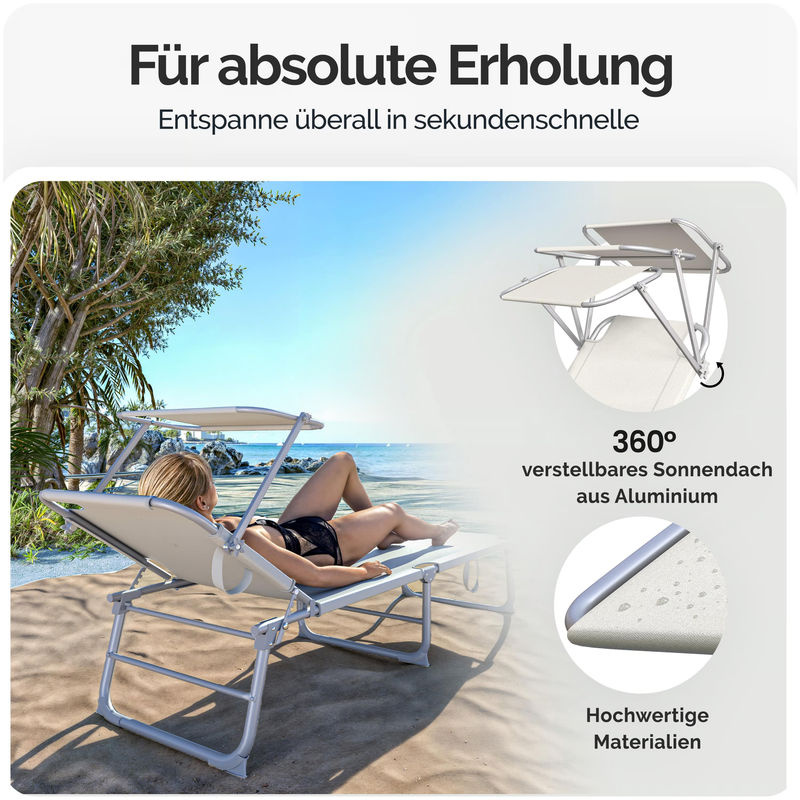 CASARIA Gartenliege Hawaii in Beige mit Sonnen canopy aus Alu und Stahl, B/T/H: 190 x 60 x 30 cm - Bild 3