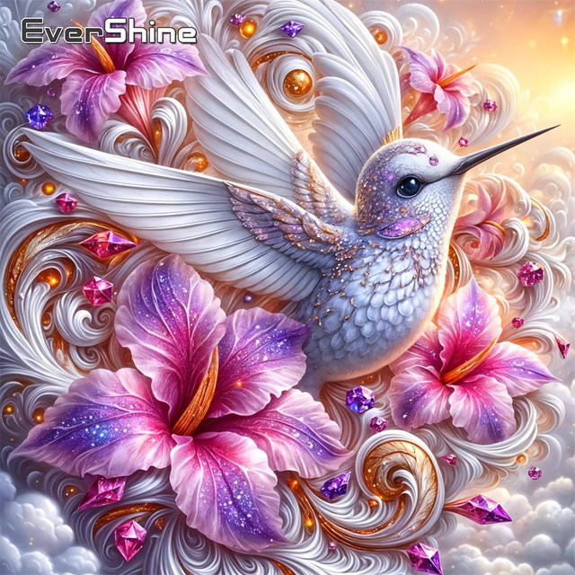 EverShine Diamant-Mosaik DIY Set Kolibri und Lilien Blume als Acryl-Handwerk zur Dekoration, Mehrfarbig, B/H: 20 x 20 cm - Bild 1