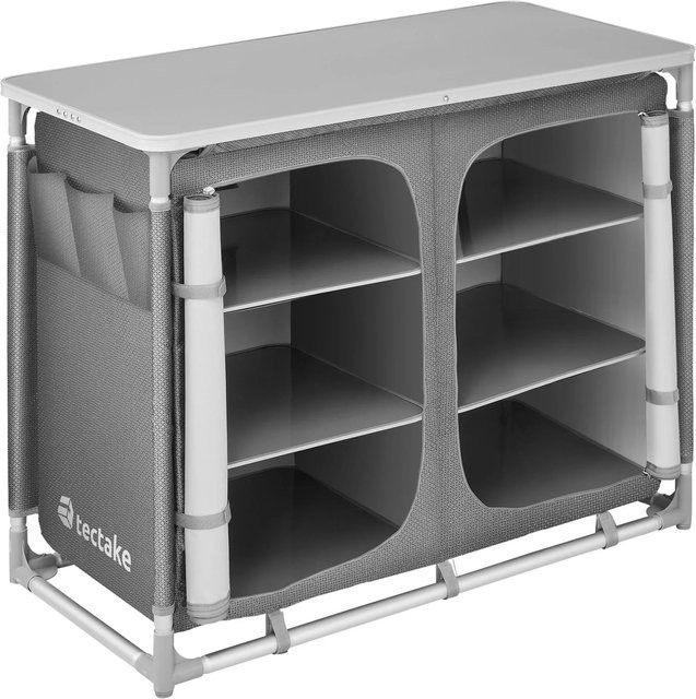 tectake Campingschrank Deluxe in Grau mit Aluminiumgestell und 6 Fächern, faltbar, B/T/H: 97 x 47,5 x 78 cm - Bild 2