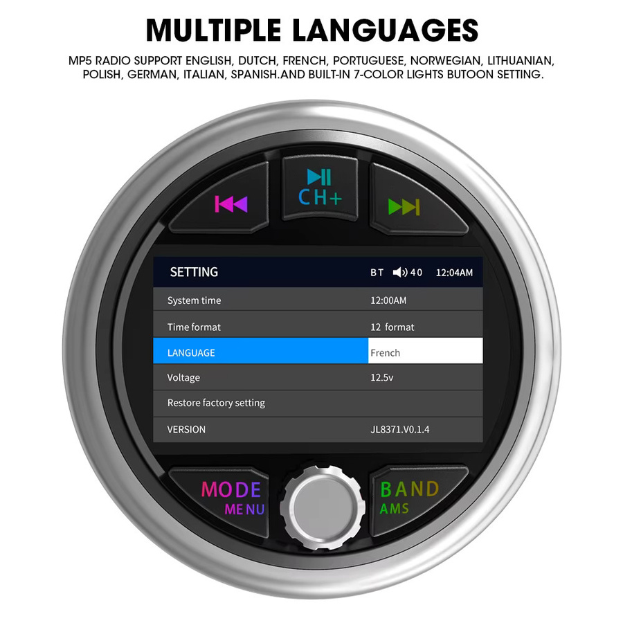 GRANDnavi MP5 Marine Stereo Wasserdicht IPX5 Boot Radio Player mit Bluetooth, FM, AM und RDS für Yacht, ATV und Motorrad - Bild 2