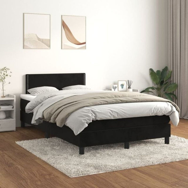 Vidaxl Boxspringbett mit Matratze aus Samt in Schwarz, B/T/H: 200 x 120 x 78 cm - Bild 1