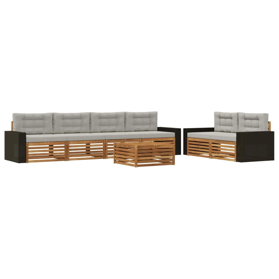 vidaXL Outdoor-Sofagarnitur aus Akazienholz und Polyester in Grau und Natur, 7-teiliges Set mit Tisch, Sitzkissen und Rückenkissen - Bild 2
