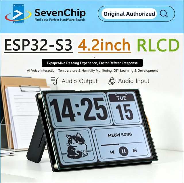 Waveshare ESP32-S3 4,2-Zoll RLCD Entwicklungsboard mit Wi-Fi und BLE für AI-Sprachinteraktion in Schwarz - Bild 1