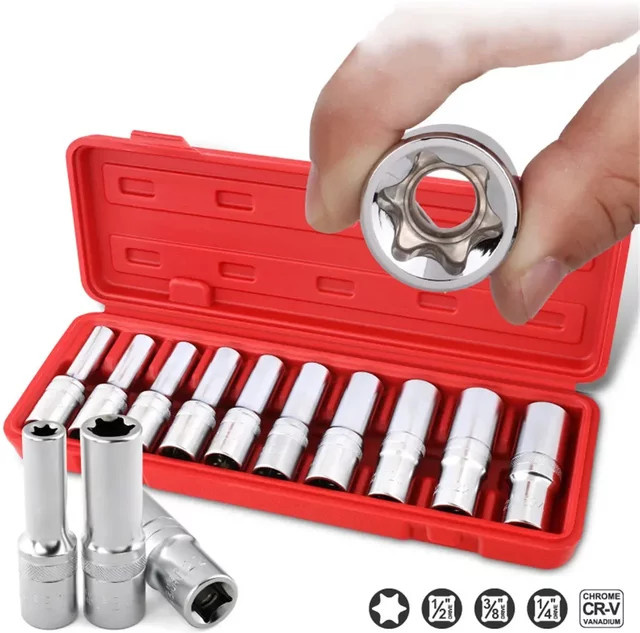 XMSJ E-Torx Steckschlüssel Set mit 1/4 Zoll Antrieb, E4-E24 Stern Bits in Silber - Bild 1