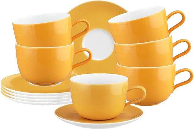 Seltmann Weiden Milchkaffeetassen mit Untertassen Liberty Pure Colors Orange 6er Set 380 ml - Bild 1