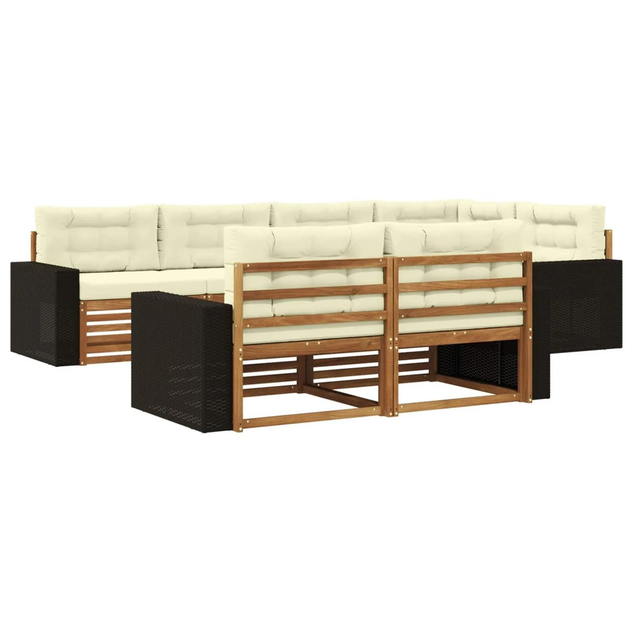 vidaXL Outdoor-Sofagarnitur aus Akazienholz in L-Form mit Kissen, Natur und Creme - Bild 2