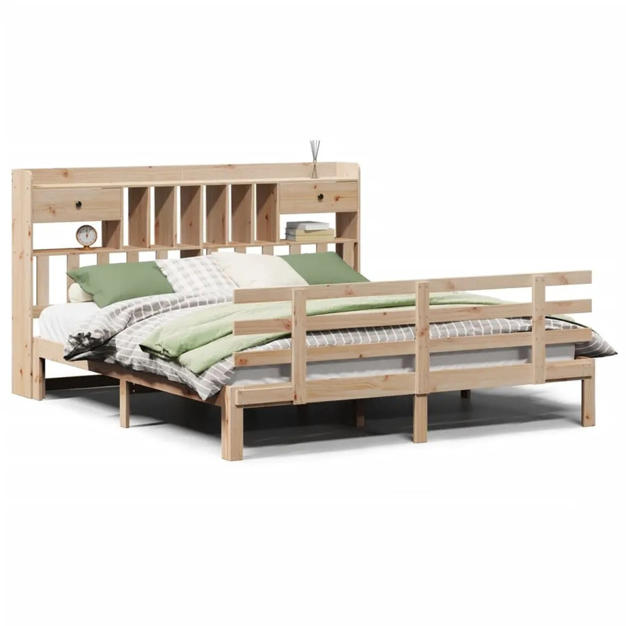 vidaXL Massivholzbett aus Kiefer mit Kopfteil und Regal in Braun, B/T/H: 180 x 200 x 110 cm - Bild 2