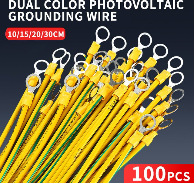 100 Stück Sola Kupfer Erdungsbrücken gelbgrün zweifarbig für Solar-Photovoltaik-Erdung 2,5 mm2 - Bild 1