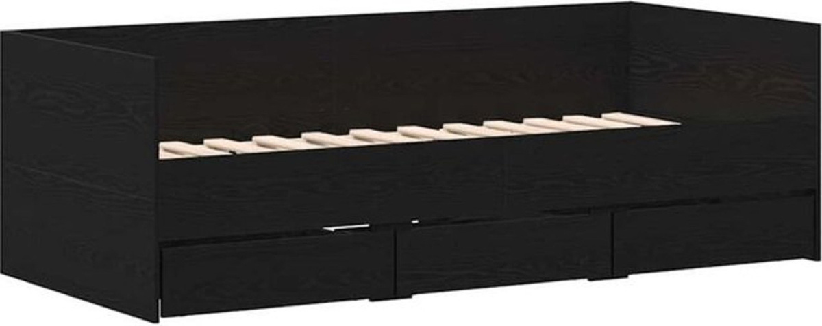 Modernes Funktionsbett vidaXL als Tagesbettgestell mit Schubladen aus Eiche in Schwarz, B/T/H: 90 x 200 x 25,3 cm - Bild 1