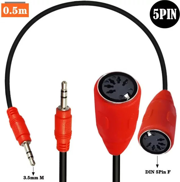 BSN MIDI zu TRS 3,5 mm Stecker auf DIN 5-Pin Buchse Audio Adapter Kabel mit 90 Grad Winkel in Rot, Länge: 0,5 m - Bild 1