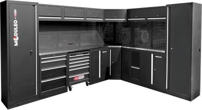 KS Tools Werkstattsystem freistehend in Schwarz mit Edelstahl und MDF-Arbeitsplatte, B/H/T: 340 x 272 x 27,2 cm - Bild 1