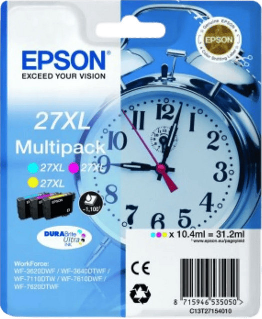 Epson 27XL Multipack Tintenpatronen für Inkjet-Drucker, 3 Farben: Cyan, Magenta, Yellow - Bild 1