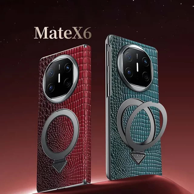 Luxus Business Handyhülle für Huawei Mate X6 X5 X3 mit Alligatormuster und Magnetring in Braun - Bild 1