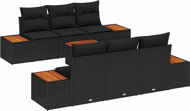 vidaXL Garten-Sofa-Set aus Polyrattan in Schwarz mit 7-teiliger Polstergarnitur und Couchtisch im L-Shape Design - Bild 1
