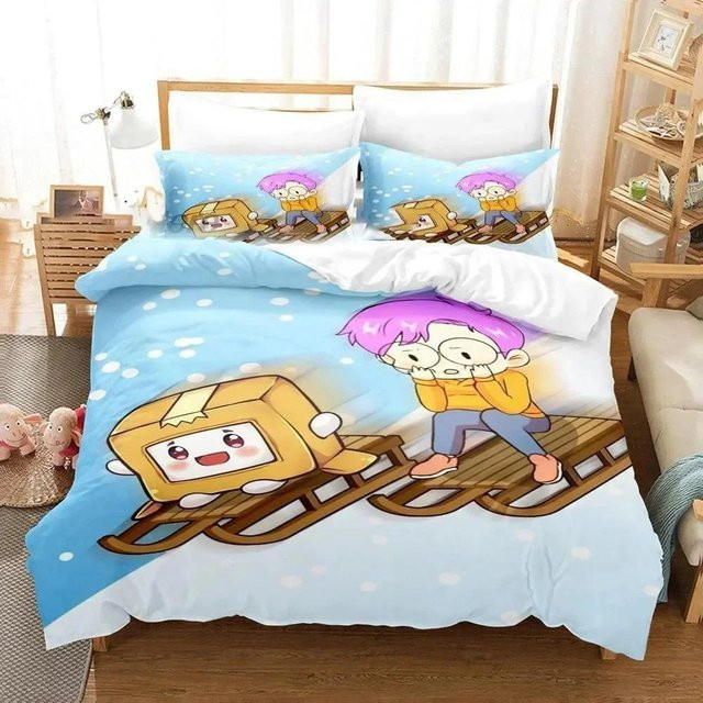 Bettwäscheset mit 3D Cartoon Foxy Boxy Lanky-box Motiv in Blau, bestehend aus Bettbezug und Kissenbezug aus Mikrofaser, Breite: 133 cm, Höhe: 70 cm - Bild 1