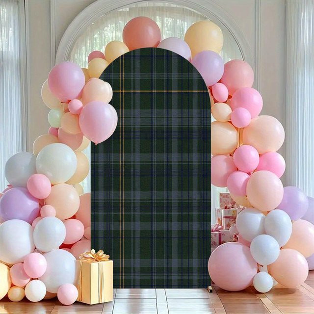 VIKAMA Hintergrundstoff mit geometrischem Gittermuster für Hochzeiten und Partys, tiefgrün und schwarz, B: 120 cm, H: 50 cm - Bild 1