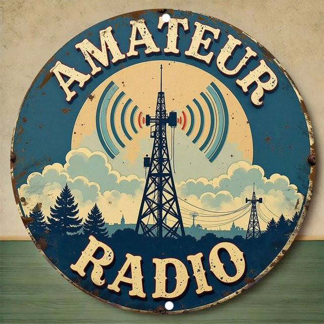HELLOYOUNG Vintage Amateur Radio Wandschild aus Metall in Blau und Weiß - Bild 1