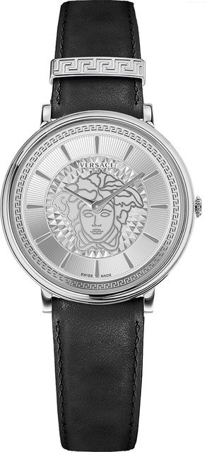 Versace Damenuhr, Quarz, Edelstahl, 38 mm, Silber, Leder, 5 ATM - Bild 1