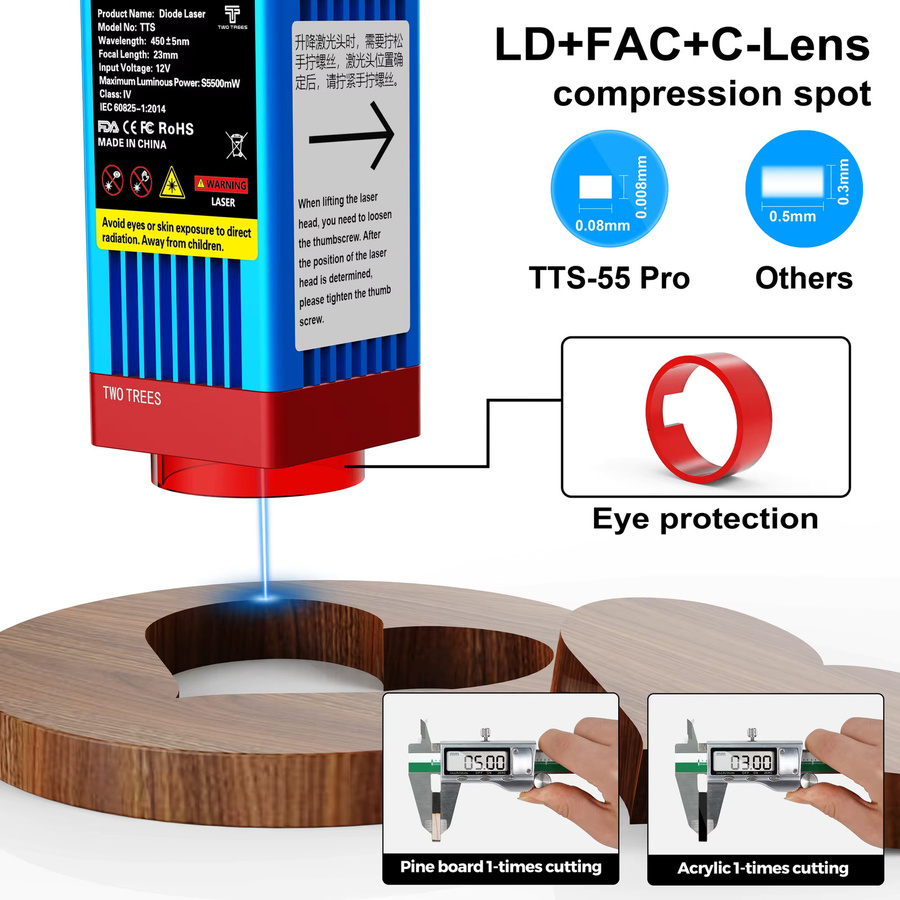 TWOTREES CNC Lasergravurmaschine TTS-55 Pro und TTS-10 Pro Lasergravierer zum Schneiden von Acryl, Leder und Holz in Schwarz - Bild 3
