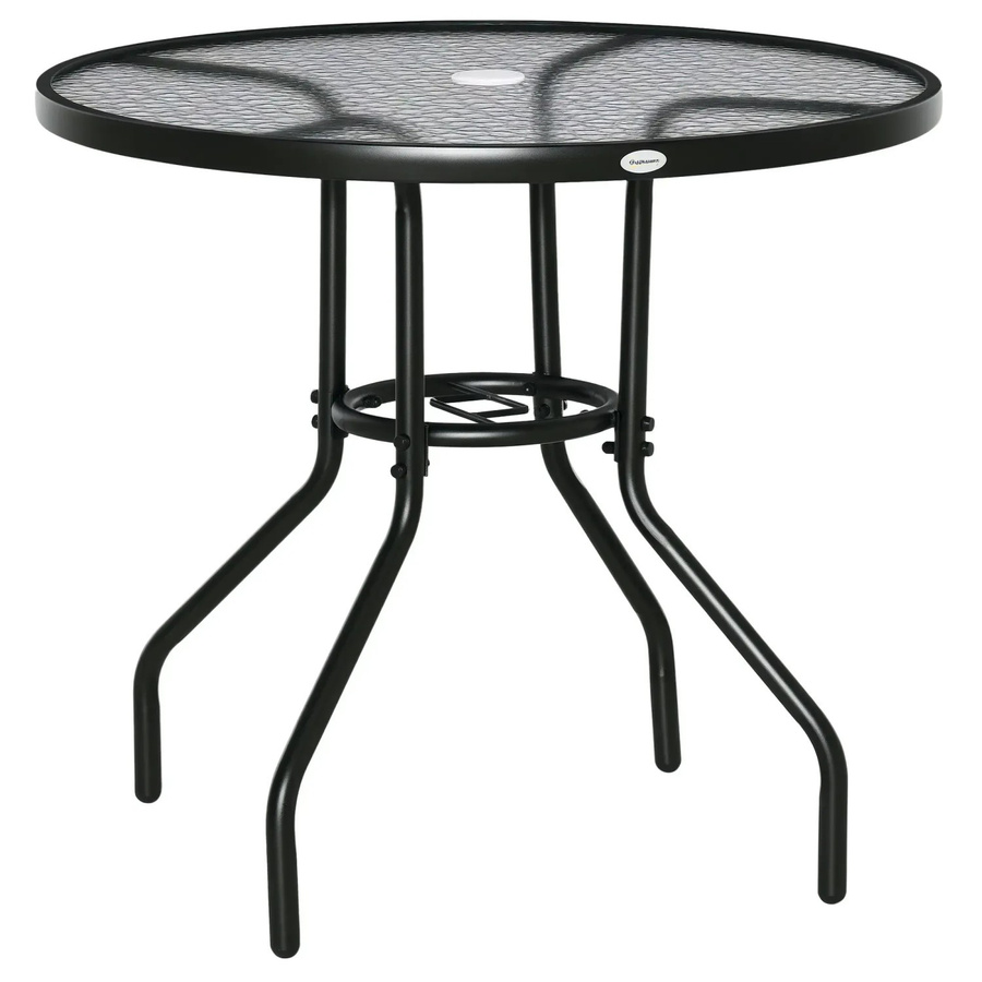 Outsunny Gartentisch aus Stahl und Hartglas in Schwarz mit Wellenstruktur, Durchmesser: 80 cm, Höhe: 72 cm - Bild 1