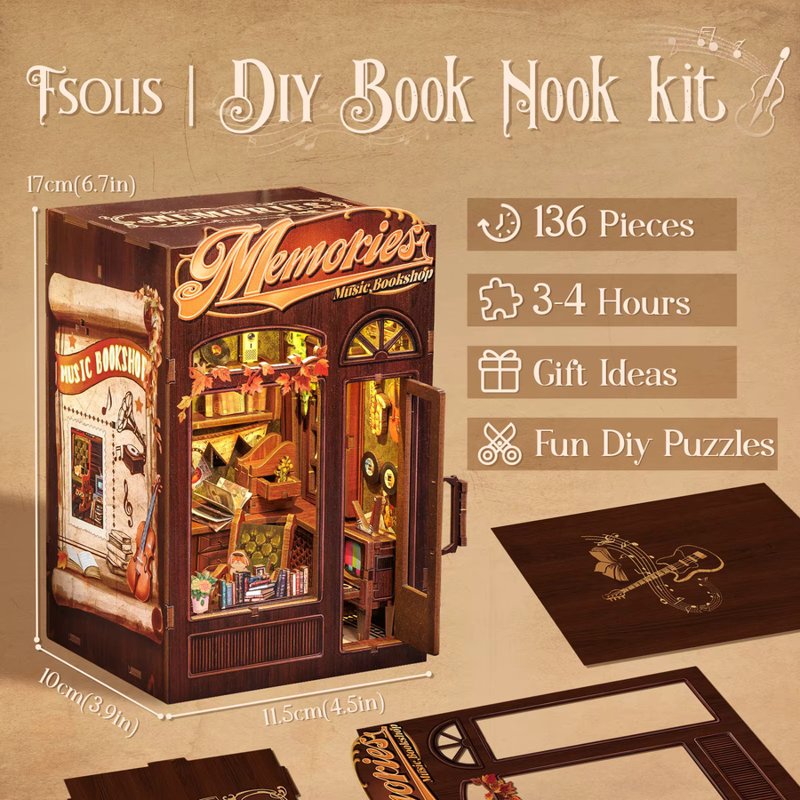 CUTEBEE DIY Book Nook Kit, Miniatur-Puppenhaus aus Holz, mit Licht - Bild 2
