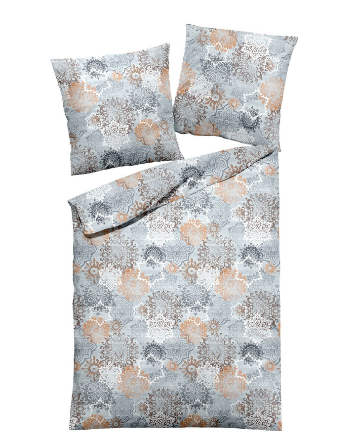 Dormisette Edel Biber Bettwäsche Mandala Orient in Blau und Silber, Material: Baumwolle, B/H: 155 x 220 cm mit Kissenbezug 80 x 80 cm - Bild 1
