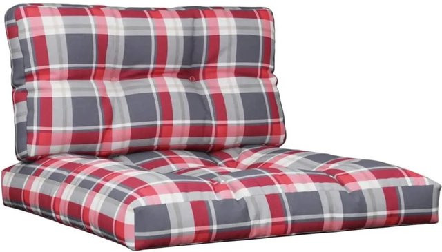 vidaXL Palettenkissen 2-teiliges Set Rot Karomuster aus wasserabweisendem Polyester - Bild 1