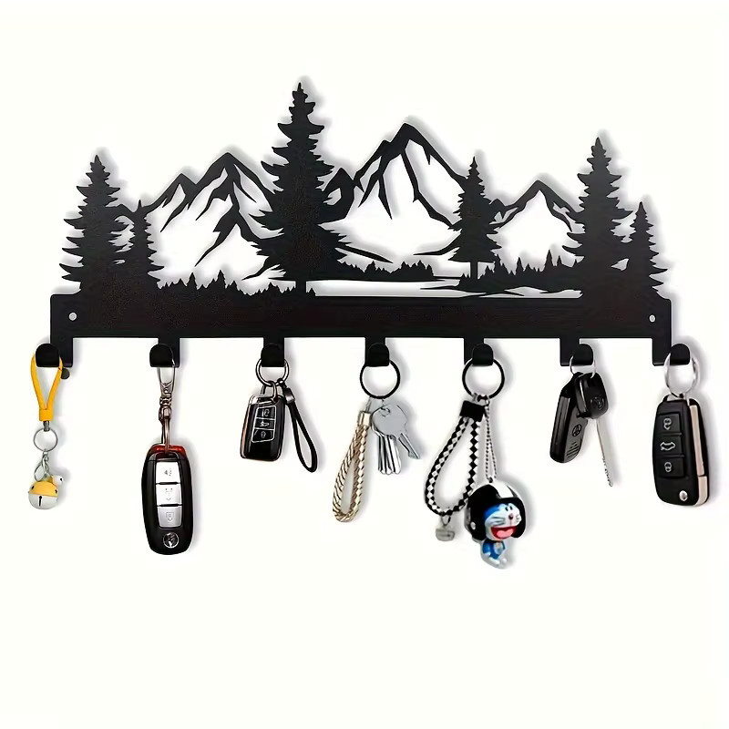 Metall-Schlüsselhaken zur Wandmontage mit Walddesign in Schwarz, B/T/H: 12,5 x 25,0 x 1,0 cm - Bild 2