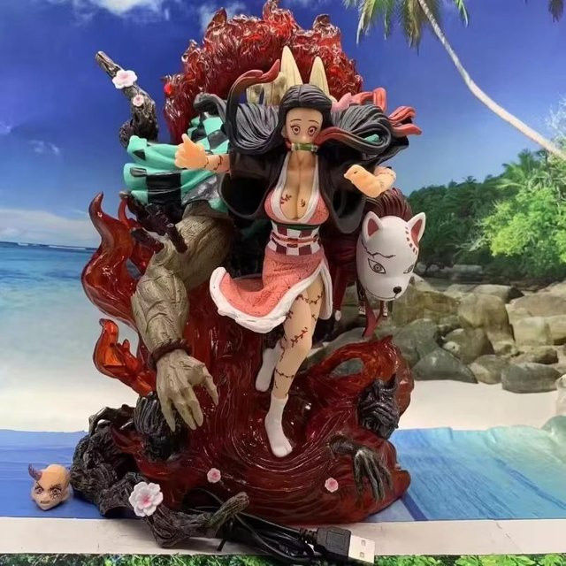 Yiran toy 1 Demon Slayer Nezuko Wächter GK Figur Mutierte Kamado Doppelkopf Skulptur Siebenfarbige Leuchtende Anime Statue - Bild 1