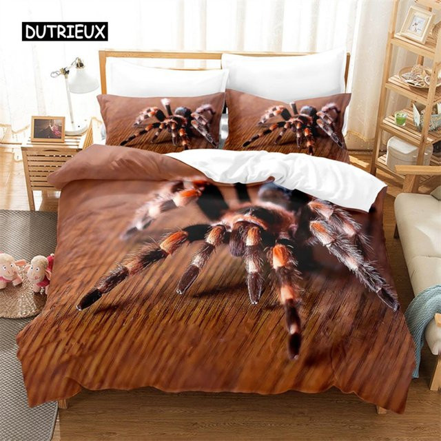 Bettwäsche-Set mit Spinne und Tieren in Braun, 3D-Digitaldruck aus Mikrofaser, B/H: 140 x 210 cm - Bild 1