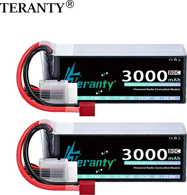 2 Stück TERANTY LiPo-Akku 4S 3000mAh mit XT60 Stecker für FPV Drohne Flugzeug RC Auto Boot in Schwarz - Bild 1