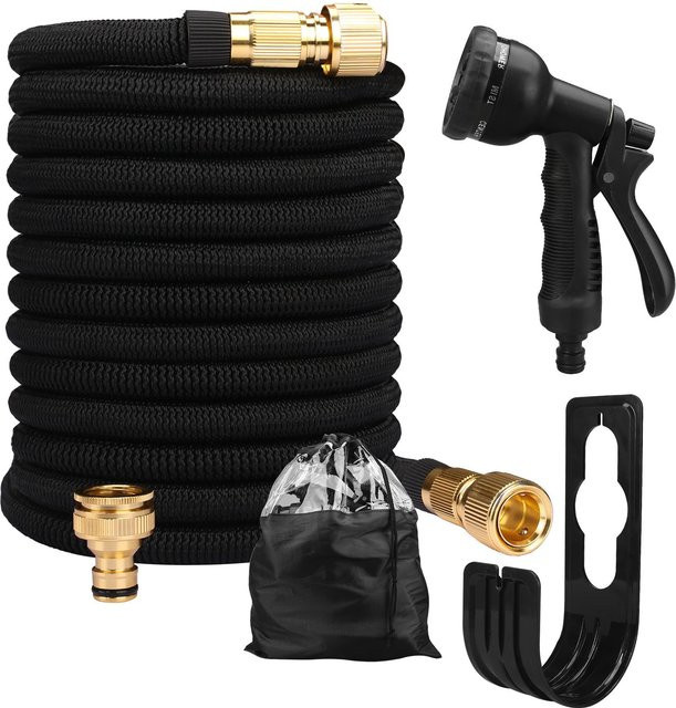 Yiran Magischer Hochdruck-Waschschlauch mit Sprühpistolen-Set, dehnbarer und abriebfester Bewässerungsschlauch aus Latex für Garten und Auto, 1/2 Zoll, 7,62 m - Bild 1