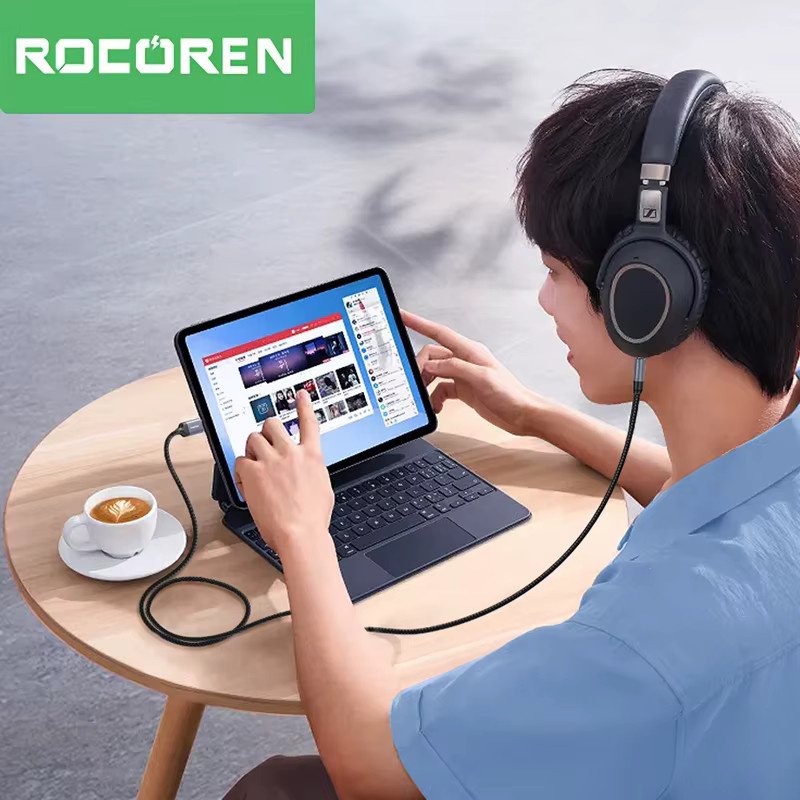 Rocoren USB Typ C auf 3,5 mm Klinke AUX-Audiokabel-Adapter in Grau für iPhone 15 Pro Max, Lautsprecher, Kopfhörer und Headset - Bild 3