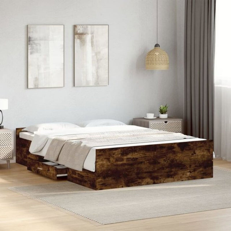 Vidaxl Funktionsbett aus Holzwerkstoff mit Schubladen in Räuchereiche Braun B/T: 140 x 190 cm - Bild 1