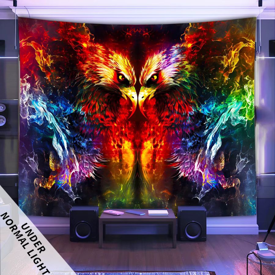 VIKAMA Wandteppich im indischen Stil mit Adlerkopf und leuchtender Flamme, Wanddekoration Multicolor, B: 100 cm, H: 100 cm - Bild 2