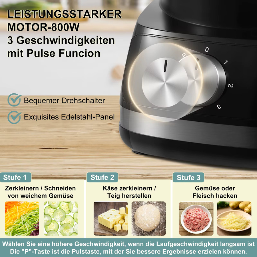 Topstrong 8-in-1 Fleischwolf Küchenmaschine mit 800W und 3 Geschwindigkeiten in Schwarz - Bild 8