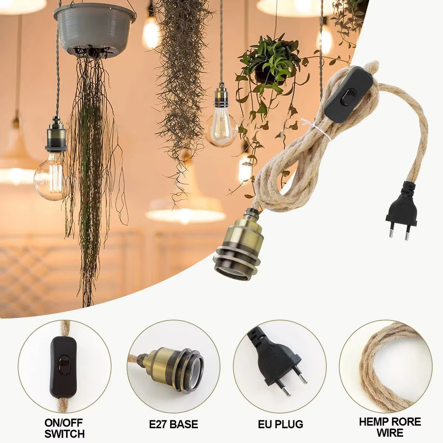 Dekoratives Hanf-Netzkabel mit E27-Fassung und Kupfer-Basis von L-MANG für industrielle Beleuchtung - Bild 2