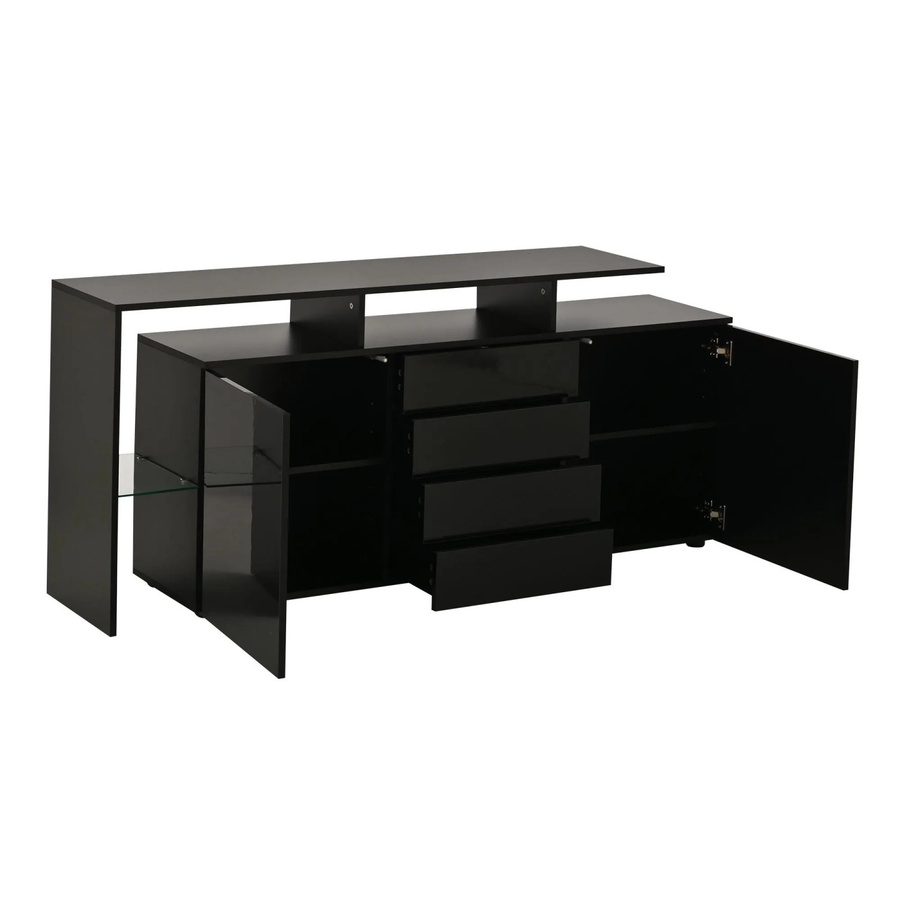 okwish Sideboard mit LED Stauraum als Mehrzweckschrank in Schwarz, B/T/H: 160 x 35 x 70 cm - Bild 2