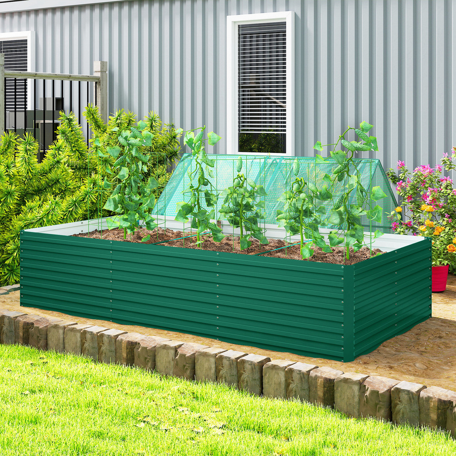 Outsunny Pflanzkasten Hochbeet aus verzinktem Stahl für den Außenbereich, rechteckiges Garten-Hochbeet mit Sicherheitskante und offenem Boden für Blumen, Gemüse oder Kräuter, Farbe: Grün, B/T/H: 240 x 120 x 60 cm - Bild 2