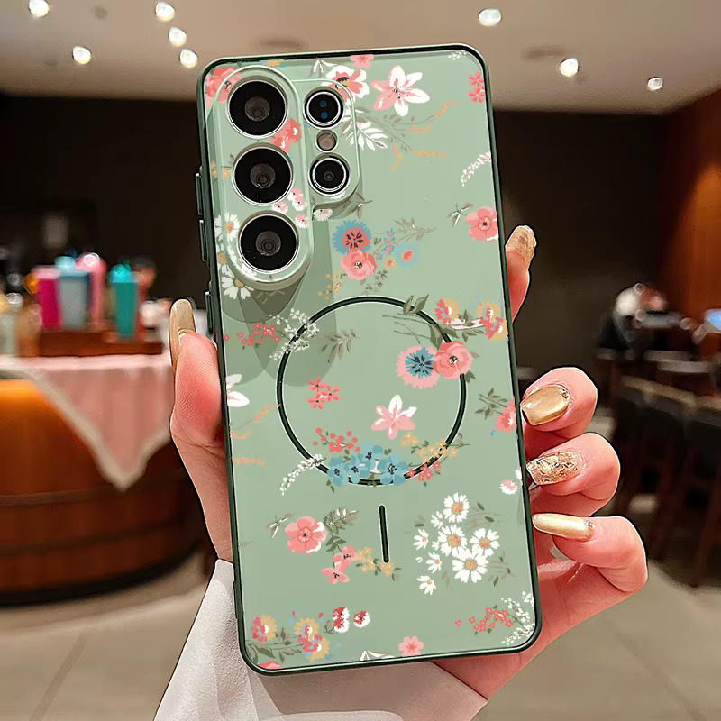 Magnetische Handyhülle mit rosa Blumenmuster für Samsung Galaxy S25 S26 Ultra S24 S23 FE A56 A37 A16 A55 A15 A36 A37 A55 Cover in Pink und Grau - Bild 3
