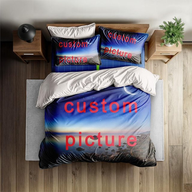 Personalisierte Bettwäsche mit eigenem Foto Design von Your Warm Home, Set aus Bettbezug und Kissenbezug aus Mikrofaser, Blau, B/H: 135 x 200 cm - Bild 1