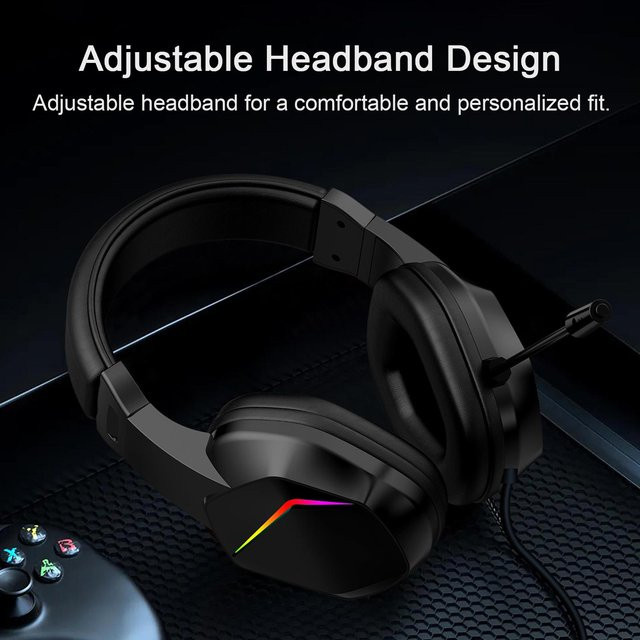 KONNWEI Gaming-Headset Over-Ear mit LED-Licht und USB-C-Anschluss in Schwarz für PC und Laptop mit geräuschunterdrückendem Mikrofon und 40-mm-Treibern - Bild 1