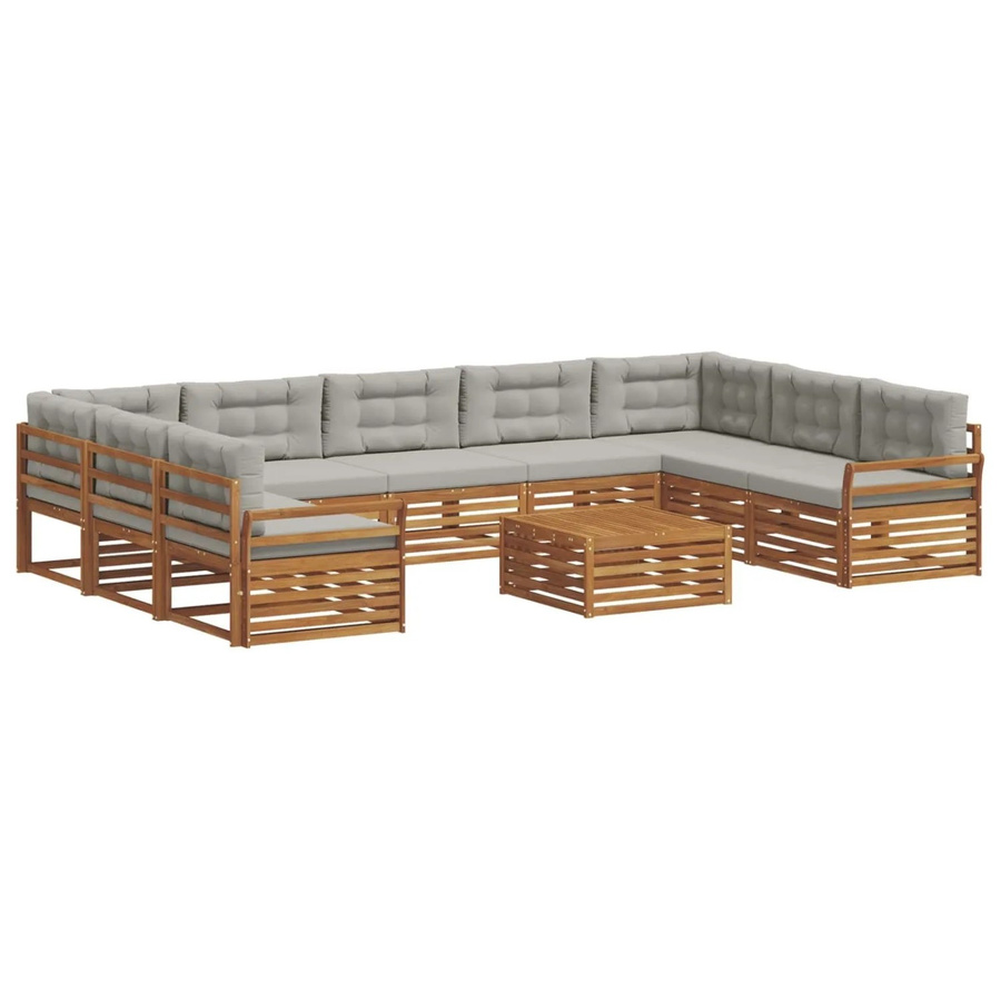 vidaXL Sofagarnitur 10-teilig aus Massivholz Akazie in Natur und Hellgrau mit U-Form und Latten-Design - Bild 2