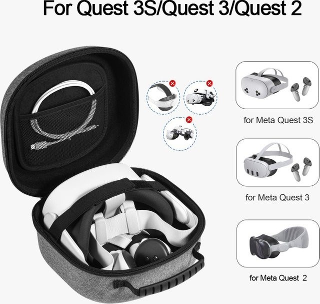 DIXSG Hartschalen-Tragetasche für Quest 3S, Quest 3 und Quest 2 VR-Headset und Zubehör, Schwarz/Grau - Bild 1