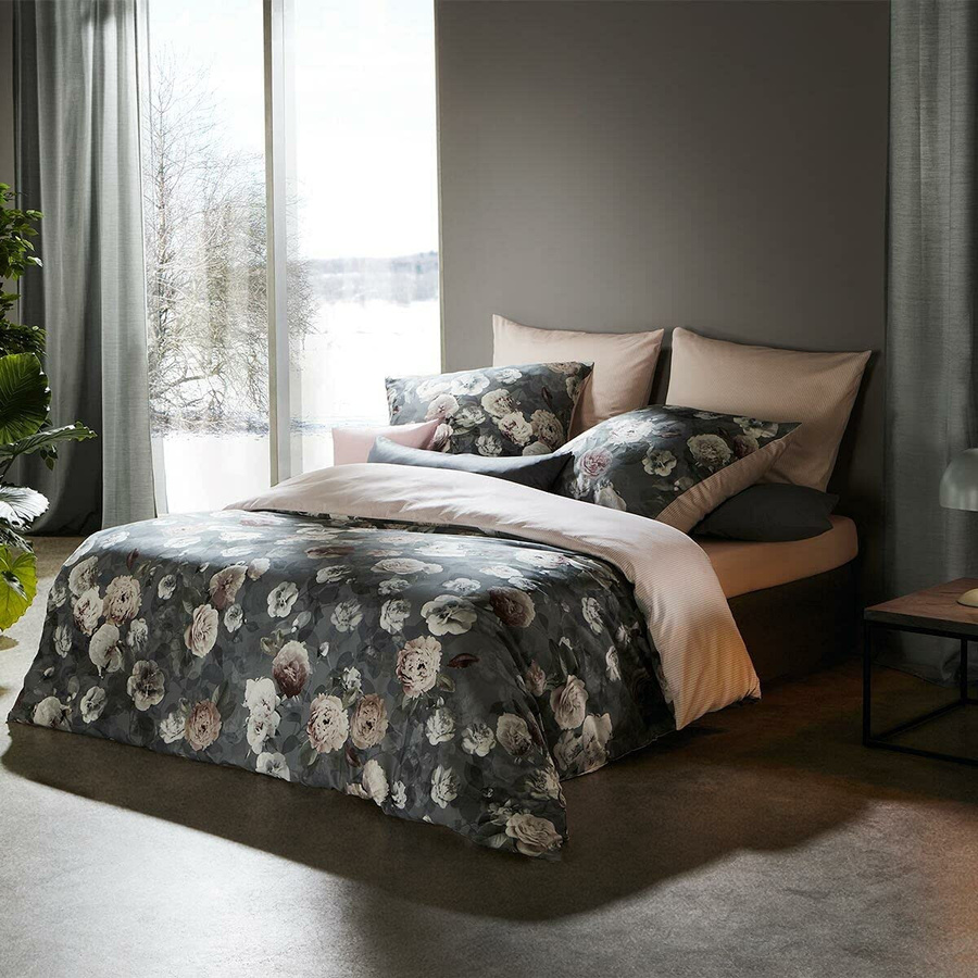 Fleuresse Mako-Satin Bettwäsche Rosen Blüten Grau Mystic Wende Design, B/H: 200 x 220 cm, Kissen: 80 x 80 cm - Bild 1