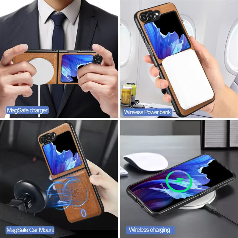 MagSafe magnetische 2-in-1 Flip Leder-Handyhülle mit Brieftasche für Samsung Galaxy Z Flip 6, 5, 4, 3 in Blau oder Braun - Bild 2
