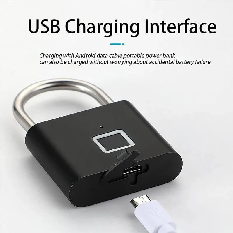 Schlüsselloses Smart-Fingerabdruck-Vorhängeschloss in Schwarz mit USB-Aufladung und wasserdichter Funktion für schnelles Entsperren in 0,2 Sekunden - Bild 5