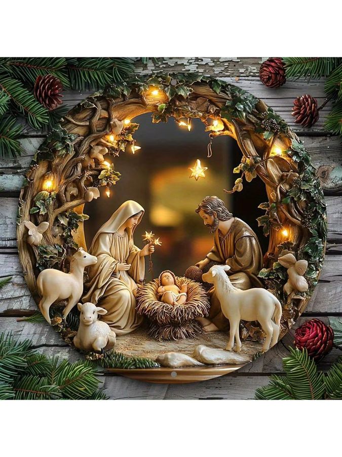 HELLOYOUNG Vintage Metallschild Krippe Wandkunst für Weihnachtsdekoration - Bild 4