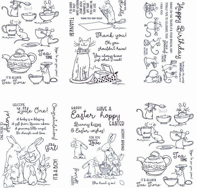 Fröhliche Ostern Klarstempel mit süßen Mäusen und Kaninchen für DIY Scrapbooking und Basteln, transparent - Bild 1